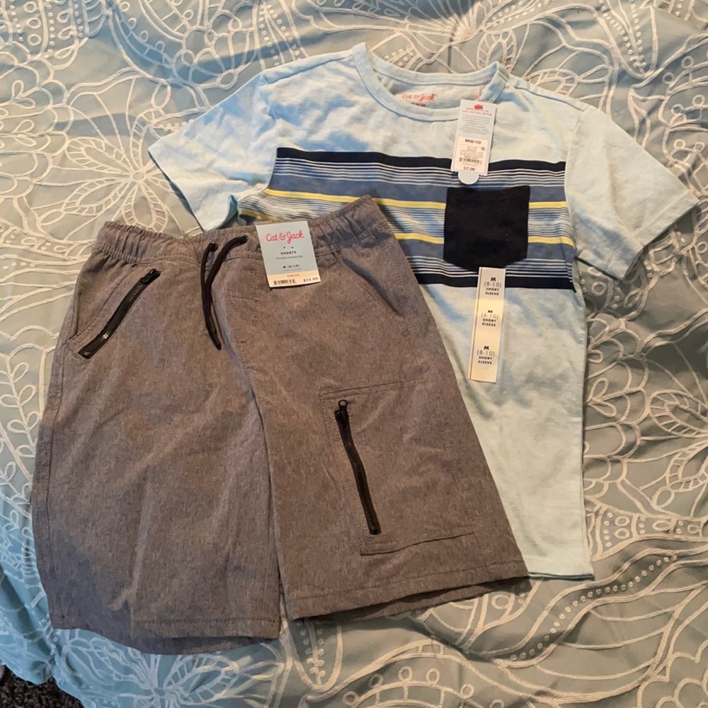 8/10 Boys blue and gray shirt/shorts outfit